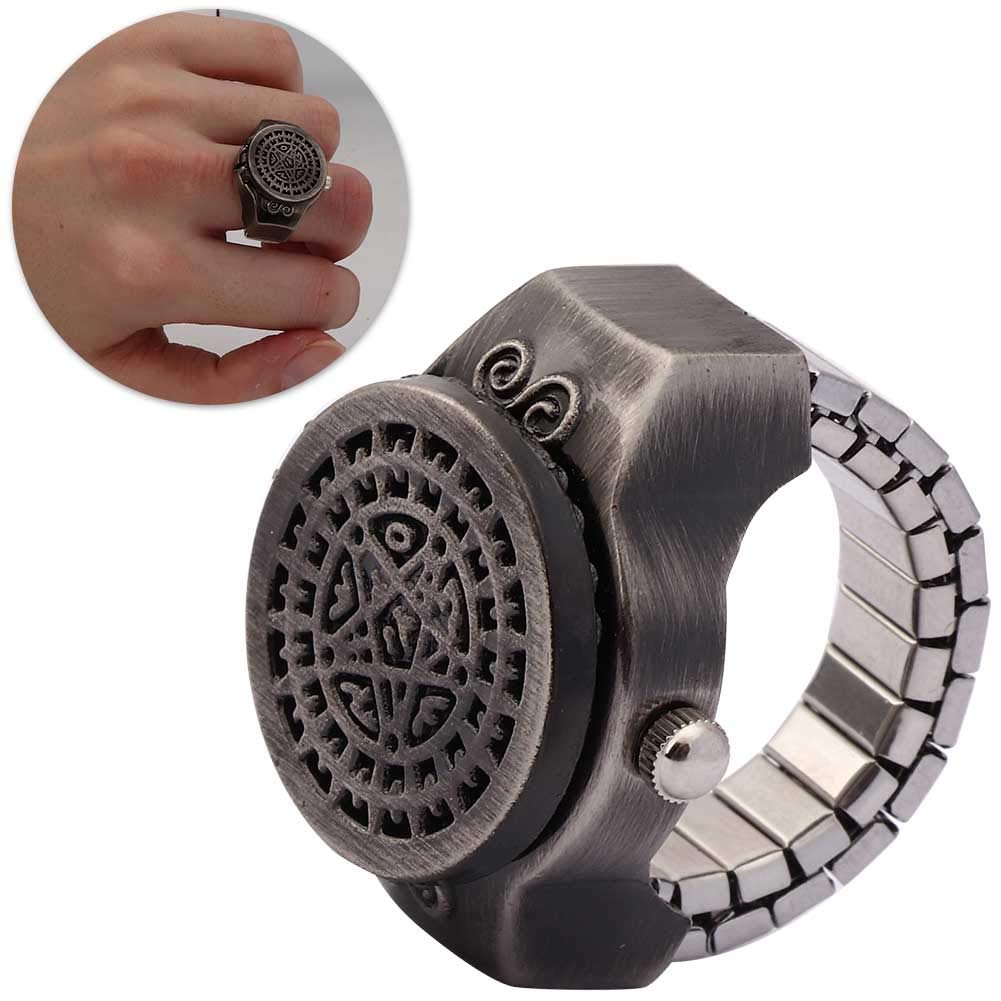 Pongnas Ringue de Bague, Doigt Ring Watch Vintage Quartz Quartz Horloge Horlogère de Doigt la Montre Rogne Flip Up Couvercle pour Les Hommes Mâles