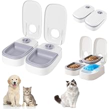Timed Automatic Cat Feeder with Dual 350ml Bowl, 2 Meals Dry and Wet Pet Food Dispenser, Meals up to 700g Capacity, Multi Pet Automatic Cat Feeder, Pet Feeding Station for Cats and Small Dogs, White
