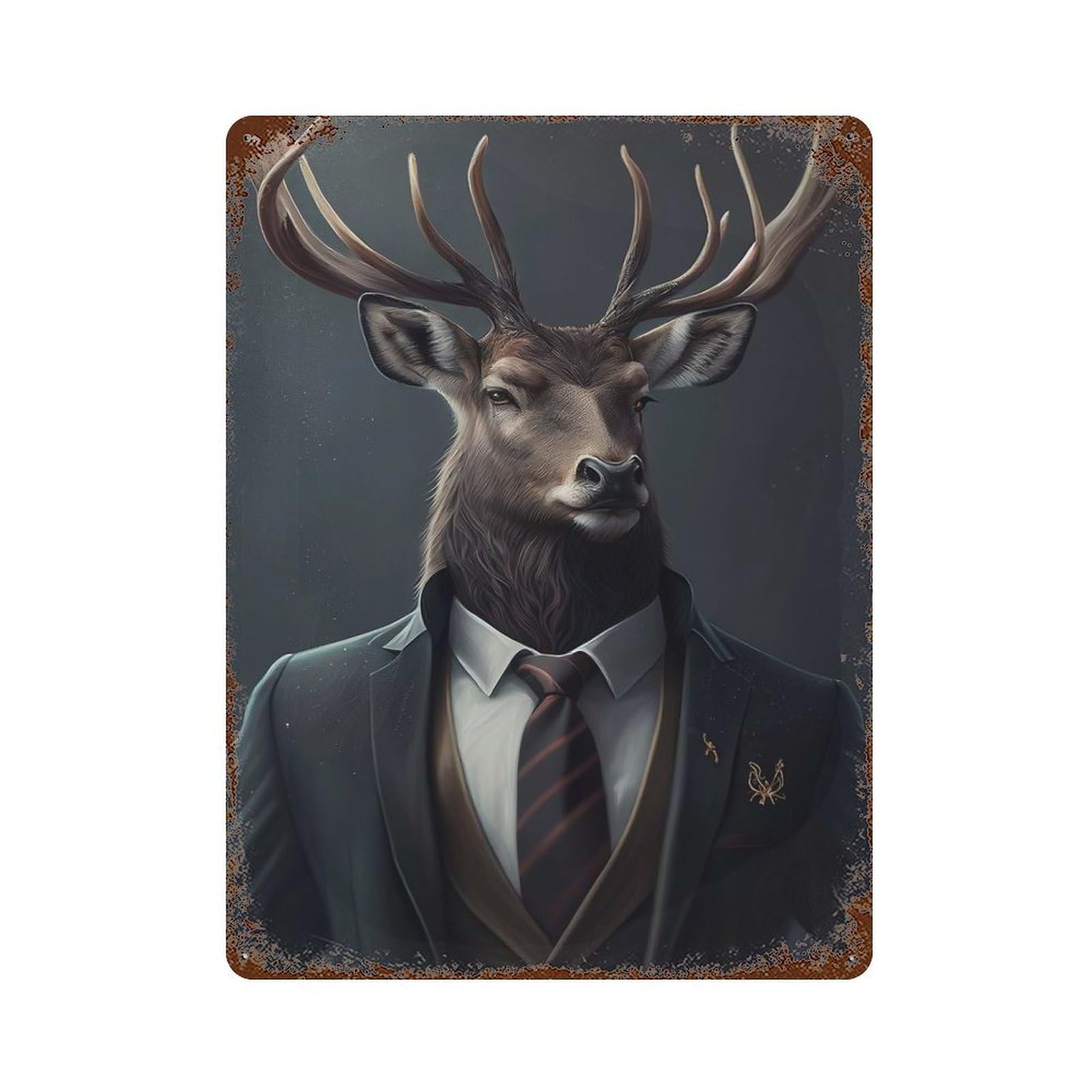Deer Suit Animal 15.7"x11.8" Aged Metal Wall Plaque, Novelty Wall Decor for Shed, Workshop And Garage Wall Decor