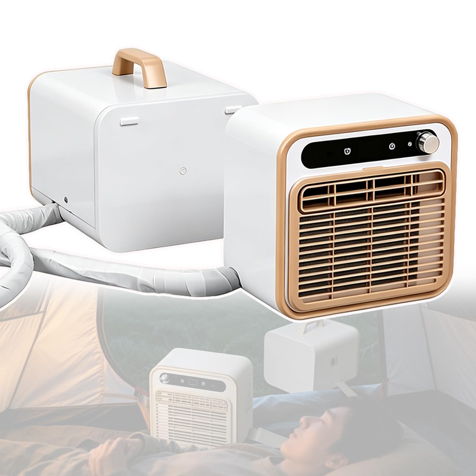 Przenośny klimatyzator typu split z 5000 BTU, cichy klimatyzator Wi-Fi 40 dB do przyczep kempingowych, na kemping i wynajmowane domy, strumień powietrza 130 m³/h, inteligentny panel dotykowy z 12