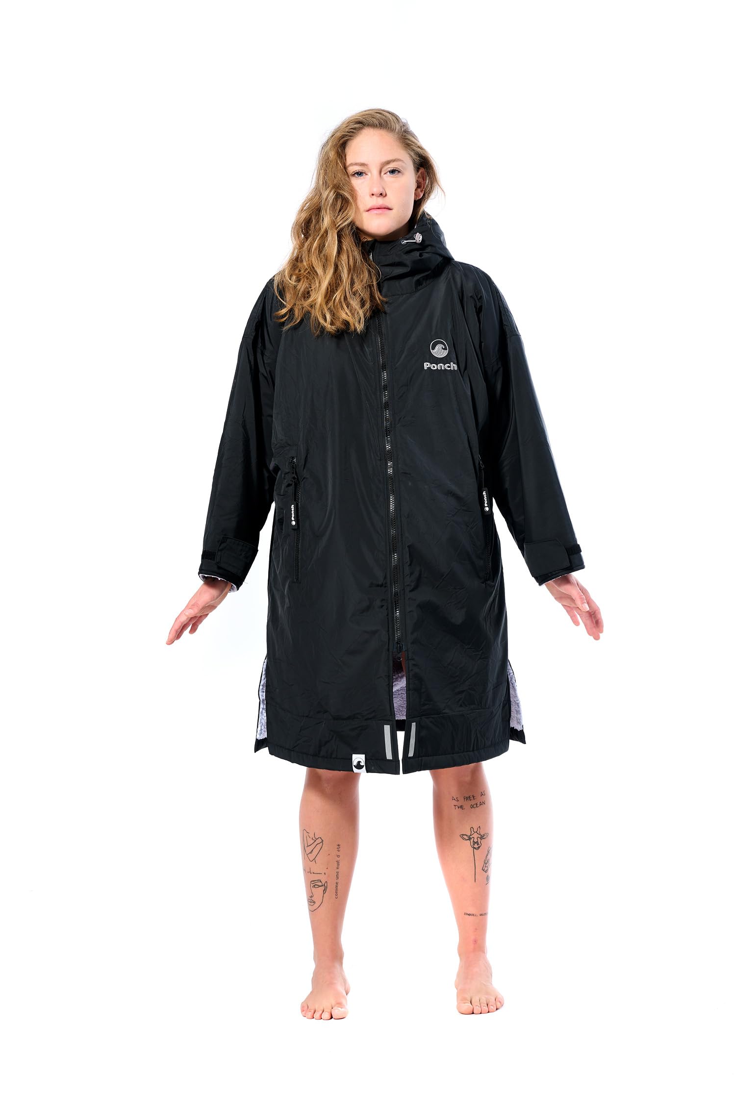 Ponch Robe - Changing Robes Black with Grey lining. Waterproof Windproof camo changing parka- Oversized Ponchos jacket, Small, Black/Grey