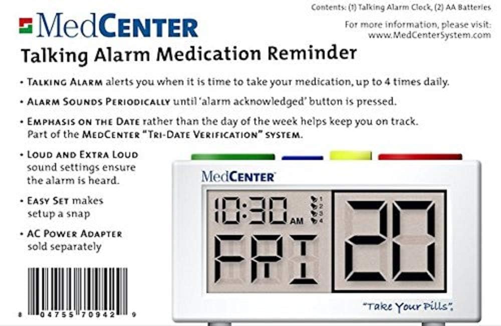 MEDCENTER Talking Pill Reminder Clock with Loud, Easy Set, Multiple Alarms