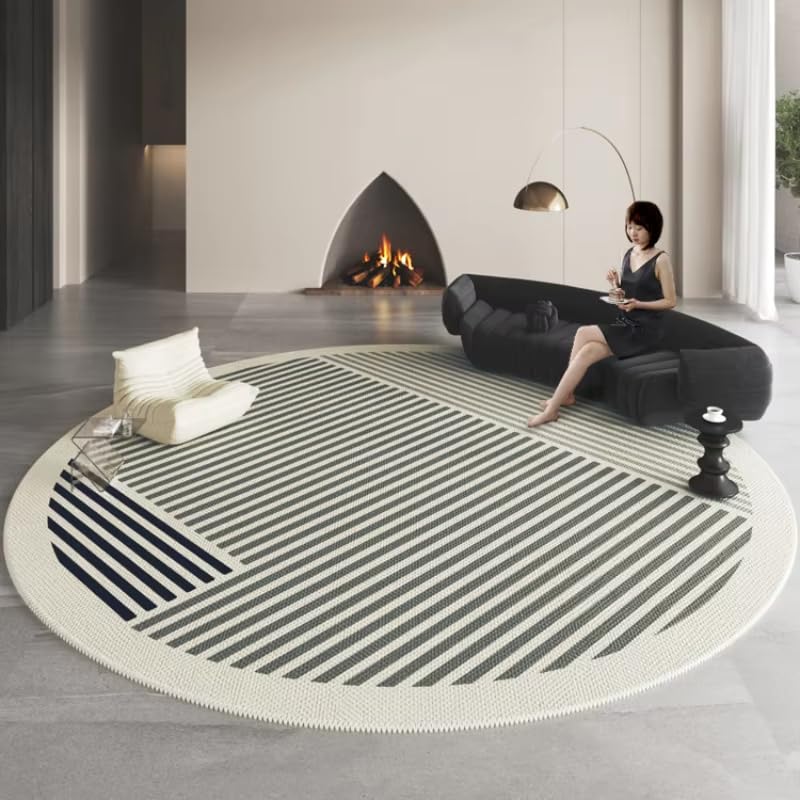 Tapis rond à rayures lavable résistant aux taches salon et chambre