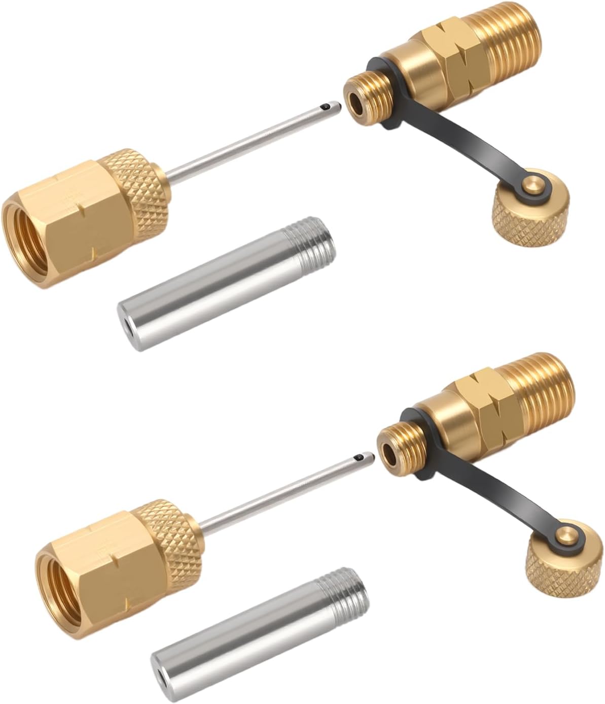 MEASUREMAN Brass Gauge Adaptor 1/4NPT Female,2-1/2 OAL x 1-2/5" x 1/8" Probe with Stainless Steel Sheath,Pressure Gauge Fitting kit (2Pack)