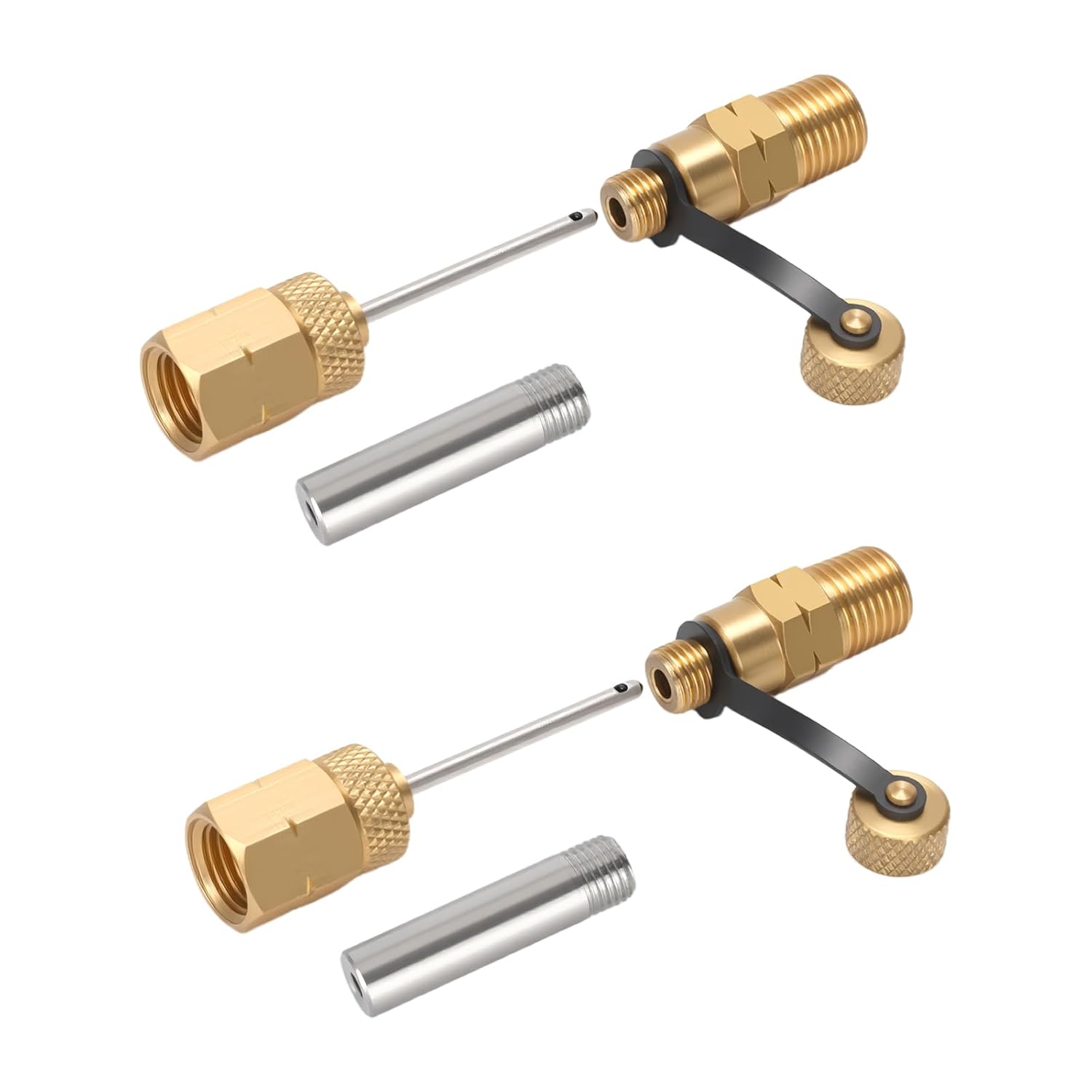 MEASUREMAN Brass Gauge Adaptor 1/4NPT Female，2-1/2 OAL x 1-2/5" x 1/8" Probe with Stainless Steel Sheath，Pressure Gauge Fitting kit (2Pack)