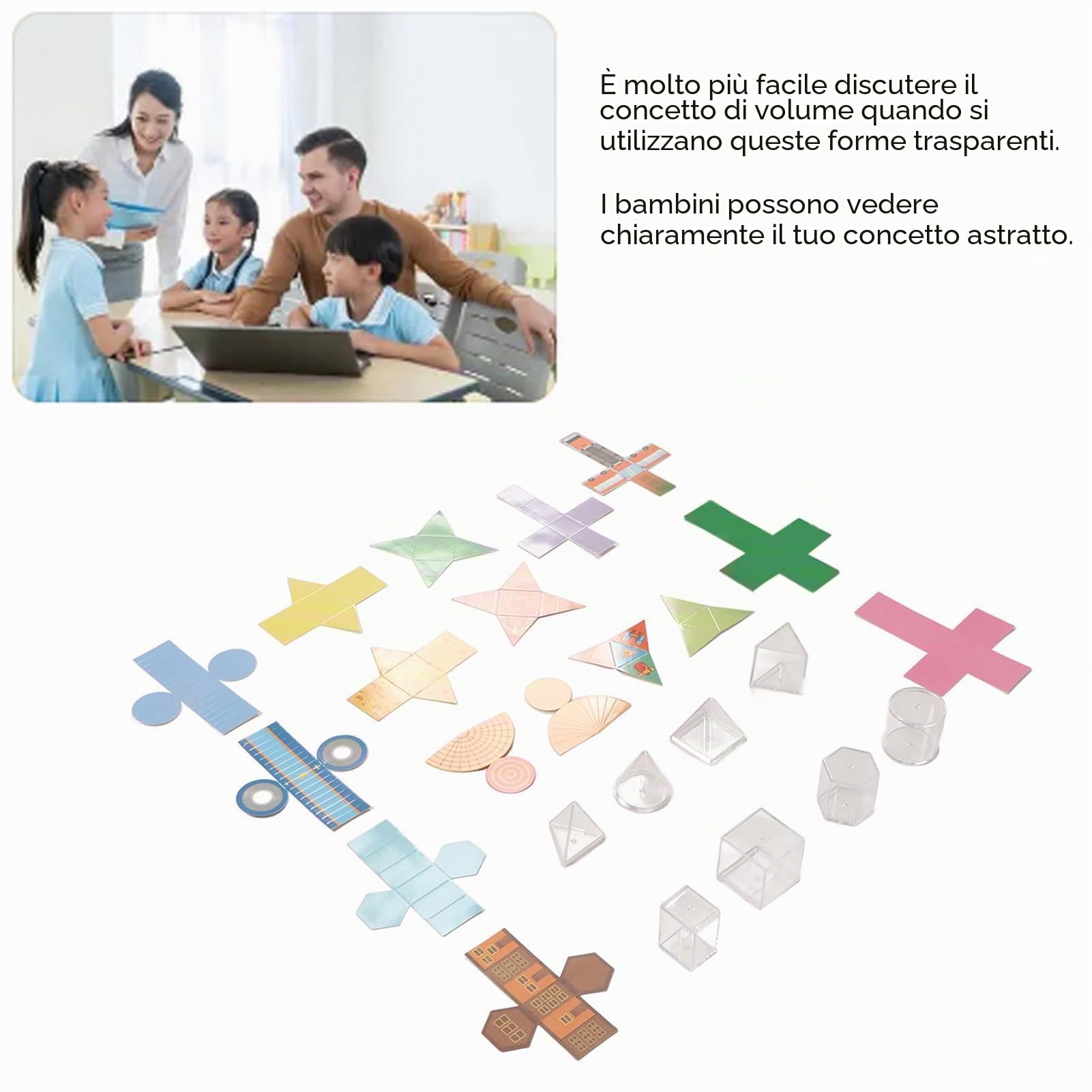 Solidi Geometrici Trasparenti 8 Pezzi Forme 3D Educative con Carta Pieghevole Coperchi Rimovibili