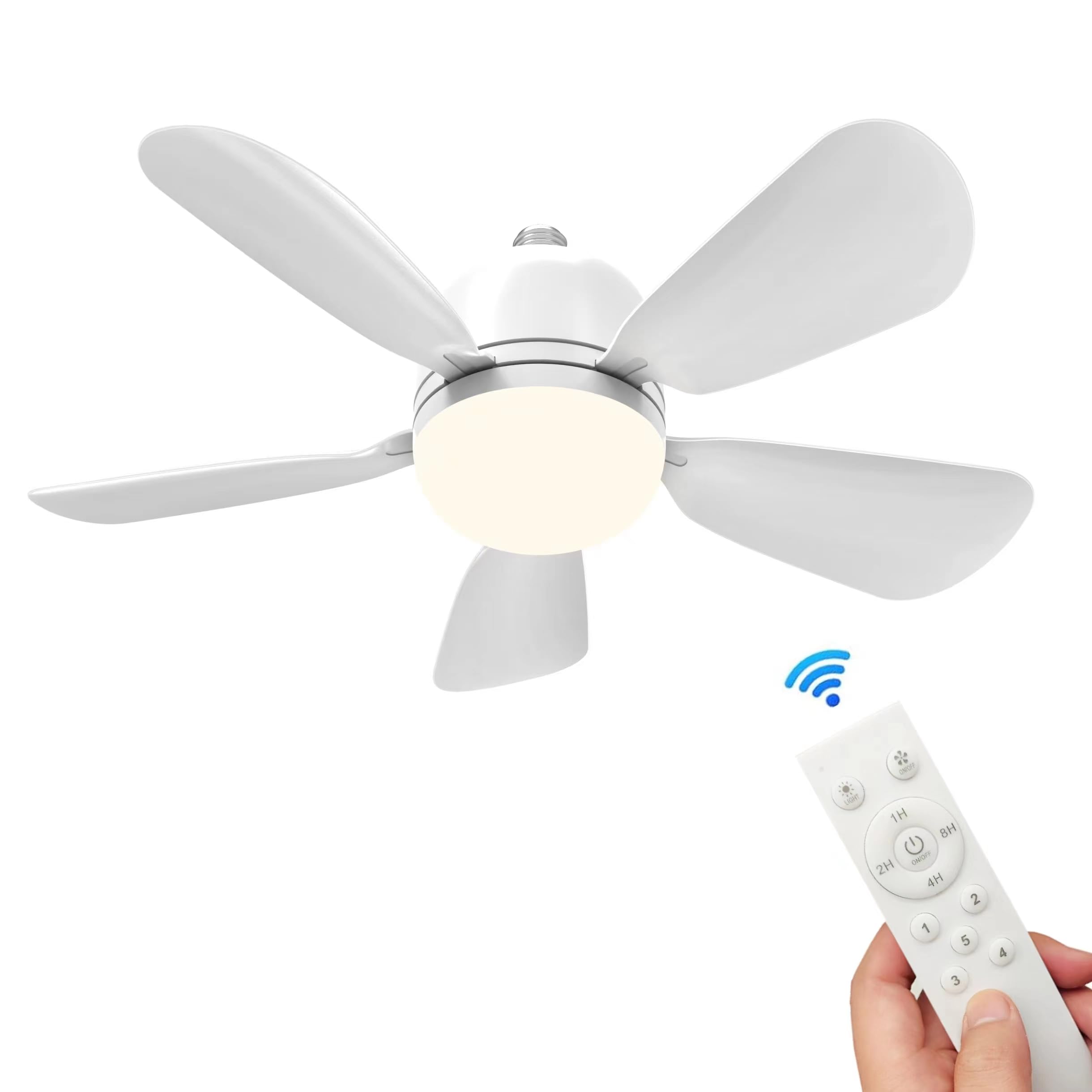Hocinderal Socket Fan Light, Ceiling Fans Light with Remote, 3 Color 3000K to 6500K Timer 5 Speed Adjustable Fan Lights, Fan Light Bulb Screw in Ceiling Fan Lights for Bedroom Room Kitchen (W2)