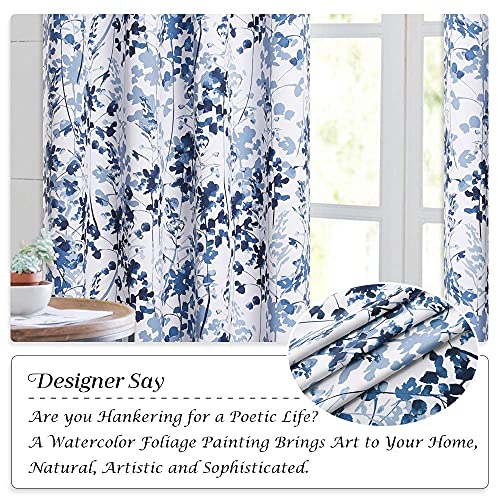 Kgorge Blackout Curtains & Drapes Boho Home/Office Artistic Decor With Vivid Watercolor Floral Painting Thermal Insulated Energy Efficient Shades For Bedroom Living Room (Blue, W 52" X L 84", 1 Pair) #TOP4
