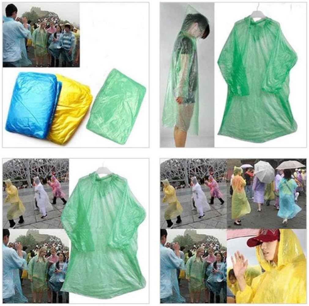 Disposable Rain Ponchos for Adults, Clear with Hood, Compact Emergency Ponchos for Hiking, Camping, Travel