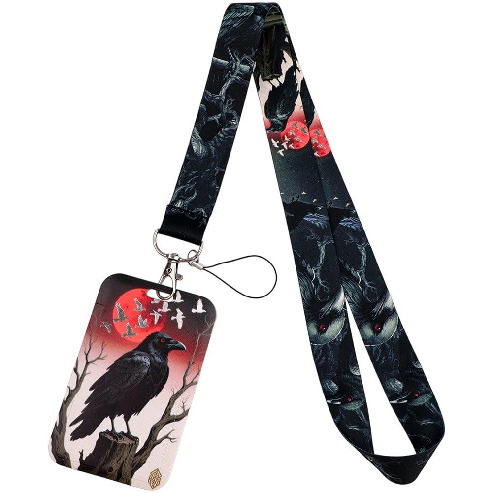Ppmter Men's Black Halloween Id Badge Holder Lanyard For Wo Gothic Horror Neck Lanyard For Id Badges Halloween Keychain Lanyard Id Holder Card Case