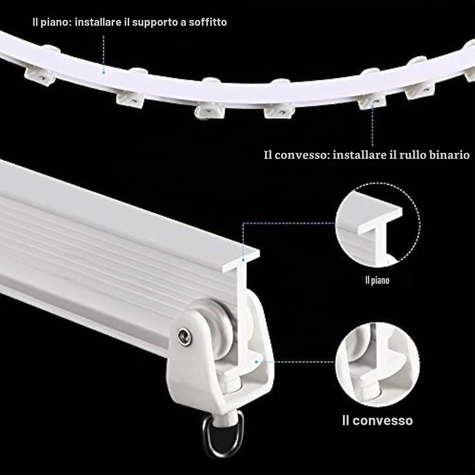 Jetec Flessibile Binario per Tende da Soffitto Curvo Binari di Tendaggio a Soffitto con Montaggio Accessori per Tenda da Doccia Finestre Ospedale Stanze Divisore (Bianco, 5 m)