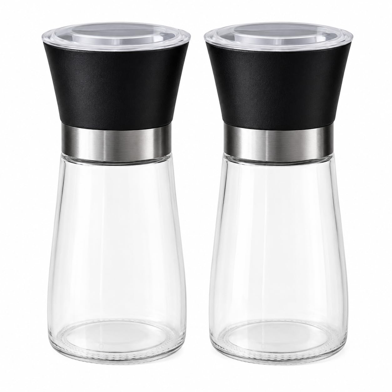 Manual Ceramic Burr Spice Grinder – Adjustable Hand Grinder for Salt, Pepper, Herbs & Seasonings – Stainless Steel & Glass Refillable Mill – Easy to Use Kitchen Grinder (2 Pack)