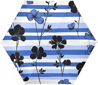 UV50+ Black Flowers Royal Blue Striped large umbrella Perfect for Car, Golf, and On-Go wind and rain protection umbrellas for rain adult auto open sombrillas de lluvia
