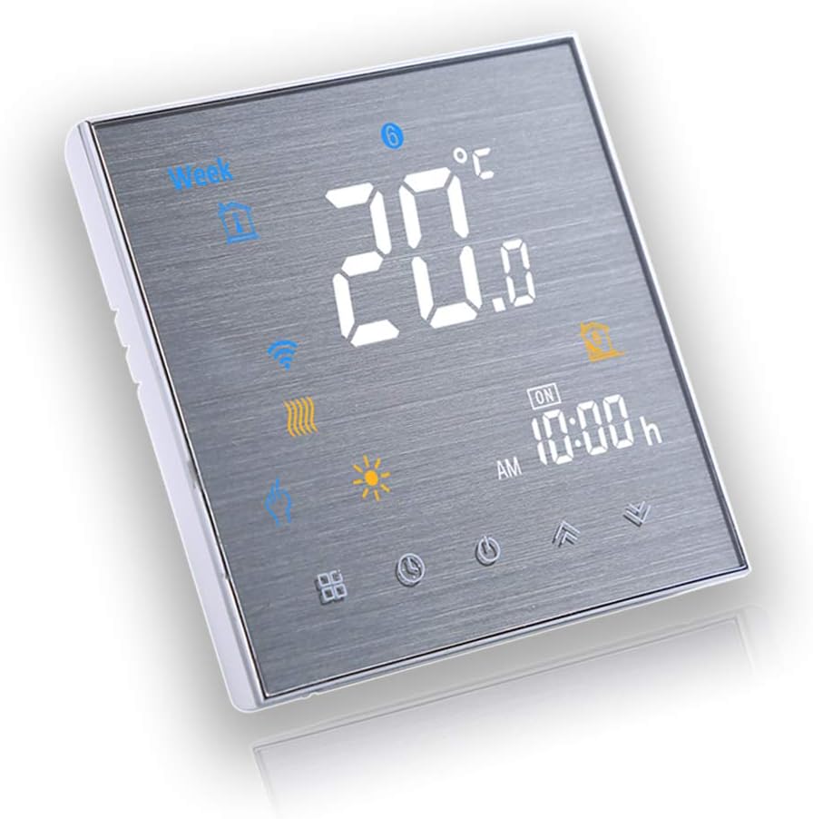 BecaSmart Series 3000 3A LCD Touch Screen Water Heating Intelligent Programming Control Thermostat with WIFI Connection (Water Heating, Brushed SS(WIFI))