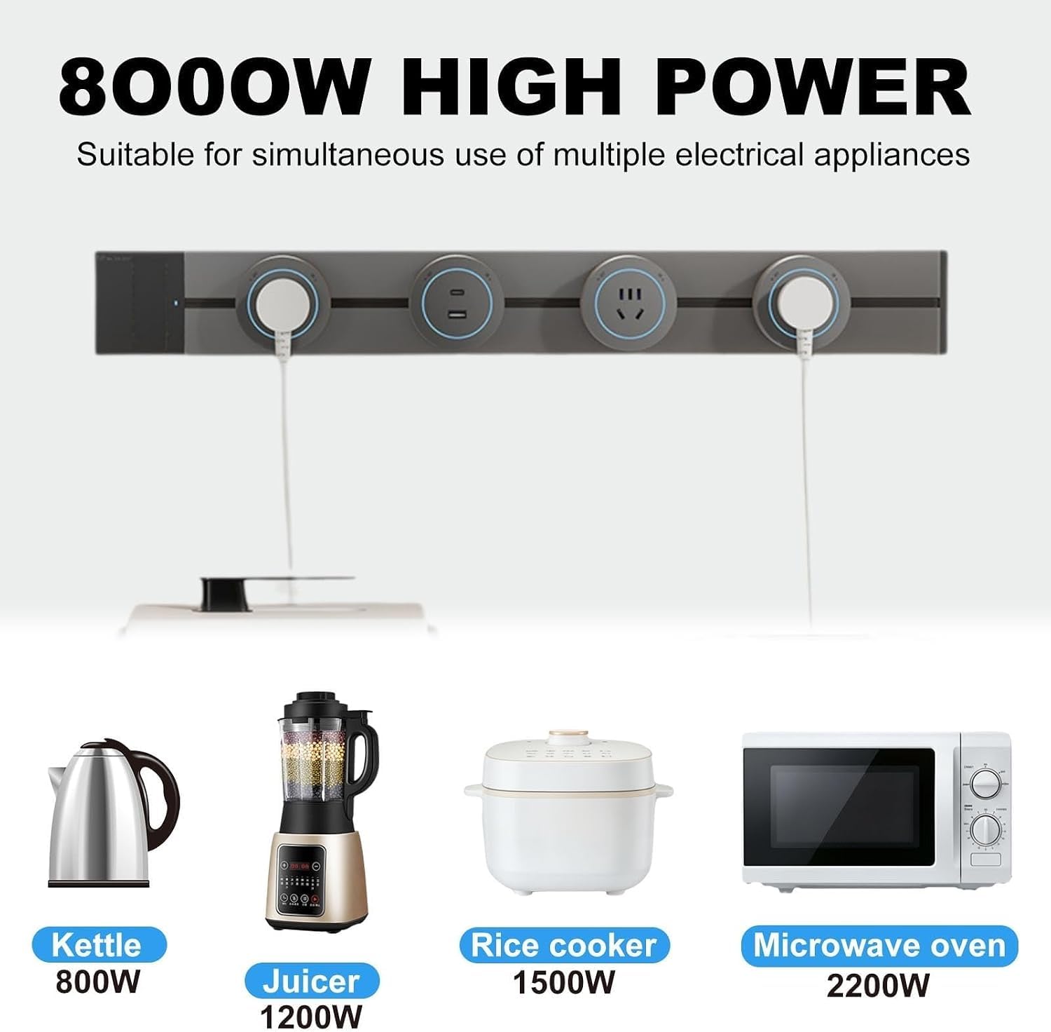 Regleta De Enchufes Power Track, Riel Deslizante De Pared De 8000 W con Adaptadores De Enchufe De 2500 W, Tomas De Corriente Giratorias Y Móviles para Cocina, Oficina Y Hogar. Black 80cm