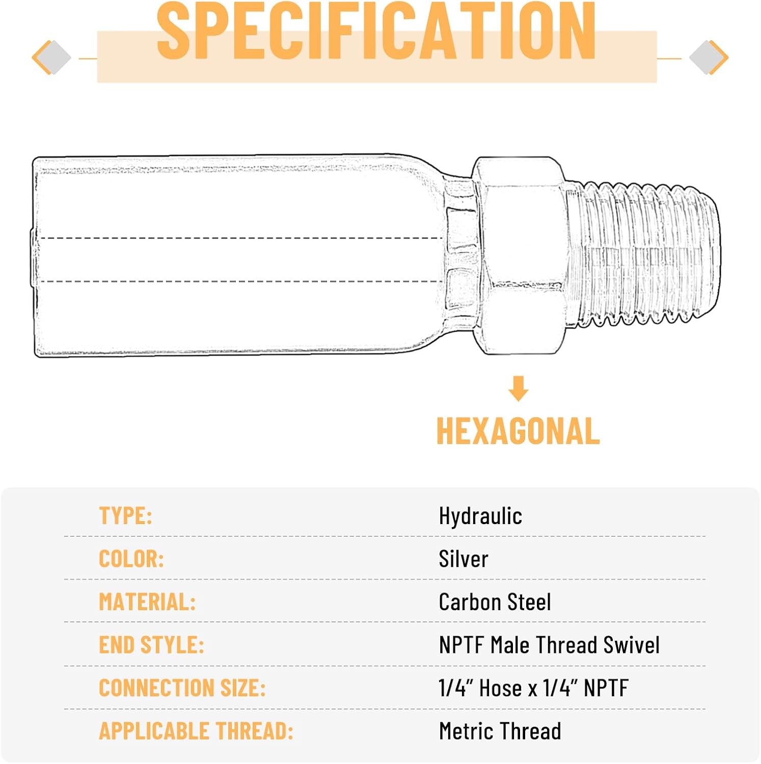 12 Pack Hydraulic Hose Fittings: 1/4" I.D. Hose x 1/4" NPTF Male with Protection Cover, Hydraulic Hose End Crimp Fitting Kits Compatible with U-Series Hose