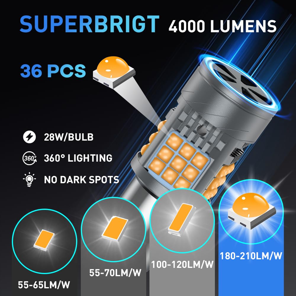 1156 BAU15S Lampadina LED con Ventola, Senza Errori CANBUS Anti Hyper Flash 600% di Luminosità 3000LM 28W Ambra 7507 1141 PY21W LED per Indicatori di Direzione Anteriori e Posteriori-3 PZ