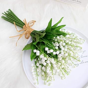 Artificial Lilies of The Valley Faux White Bell Flowers High Simulation Flower Bouquet for Home Wedding Decoration,6/10/12pcs10pcs