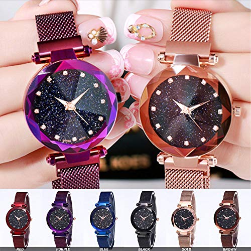 LawUza - Reloj de mampostería con Hebilla magnética y Hebilla de Acero Inoxidable para Hombre y Mujer, Dorado