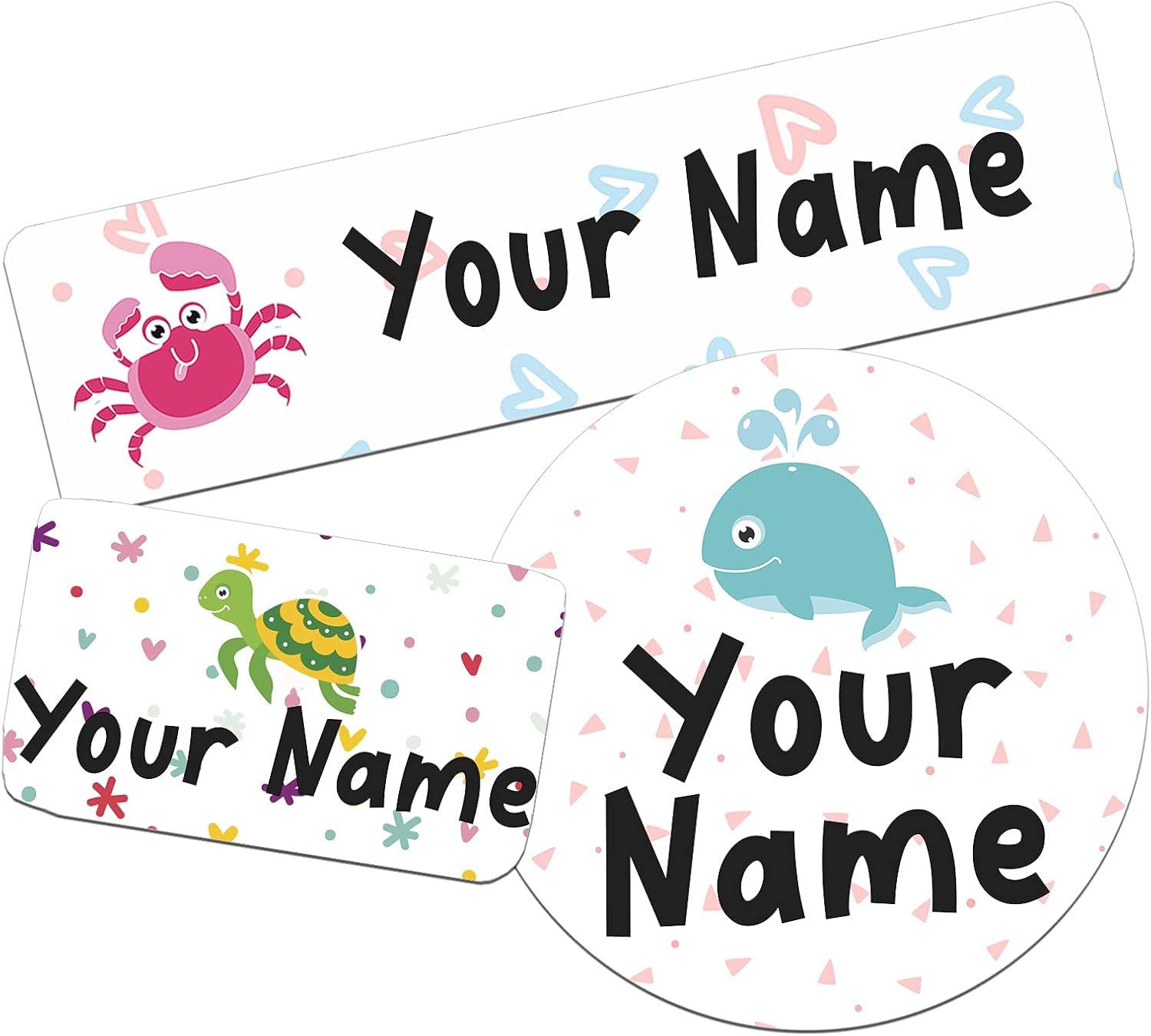 Personalised Name Labels for School Supplies (128 pcs) Name Sticker Set for Clothes & Items Fits with washlabel, Books, Pen, Boxes Washable Stick-On Tags for Babies, Kids & Adults (Sea)