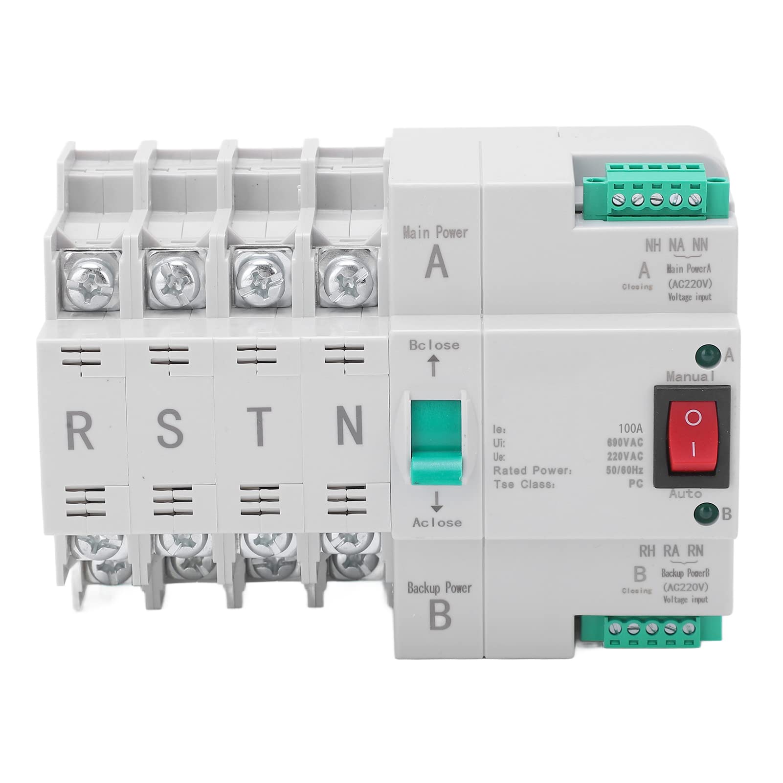 Aramox Interruptor de Transferencia Automática de Doble Potencia, Interruptor de Transferencia Automática 4P AC400V con Bobina de 220VAC, Contactos Plateados de Carcasa de PC, Conmutación Rápida
