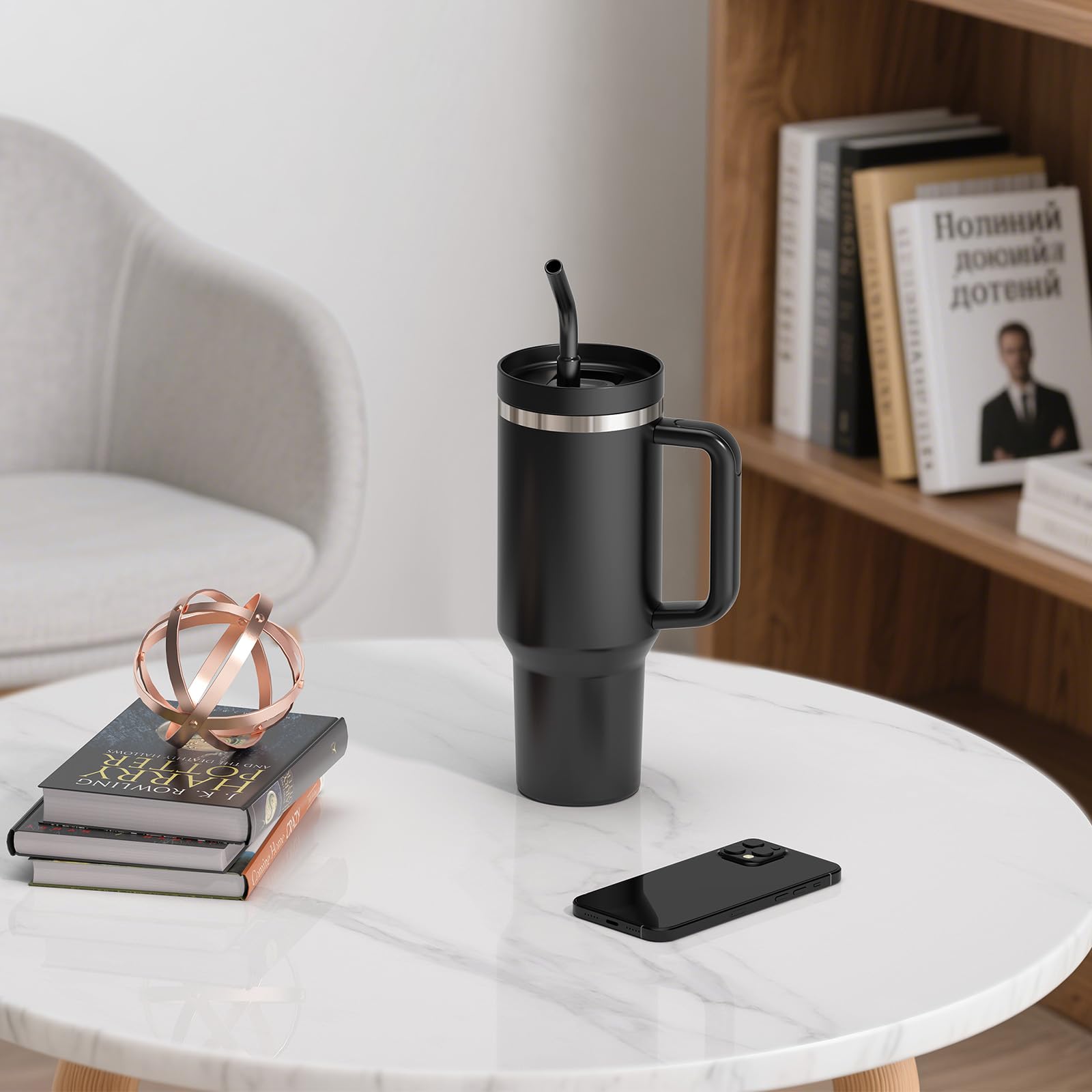 LEIKEEGO Travel Mug Coffee Cup, 1200ml/40oz Tumbler with Straw and Lid - Image 2