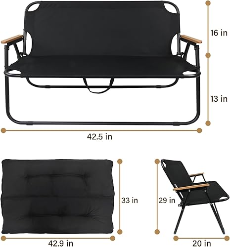 Miniatura 3 de Silla de camping de dos plazas con cojín desmontable, silla de camping doble plegable con reposabrazos para pesca al aire libre, viajes, césped,