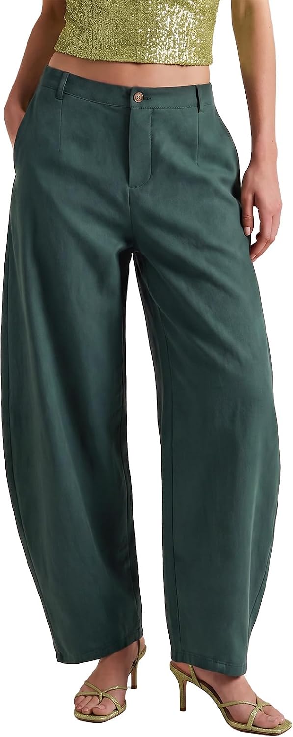 EXLURA Women's Barrel Work Pants Stretchy Business Casual Dressy Slacks