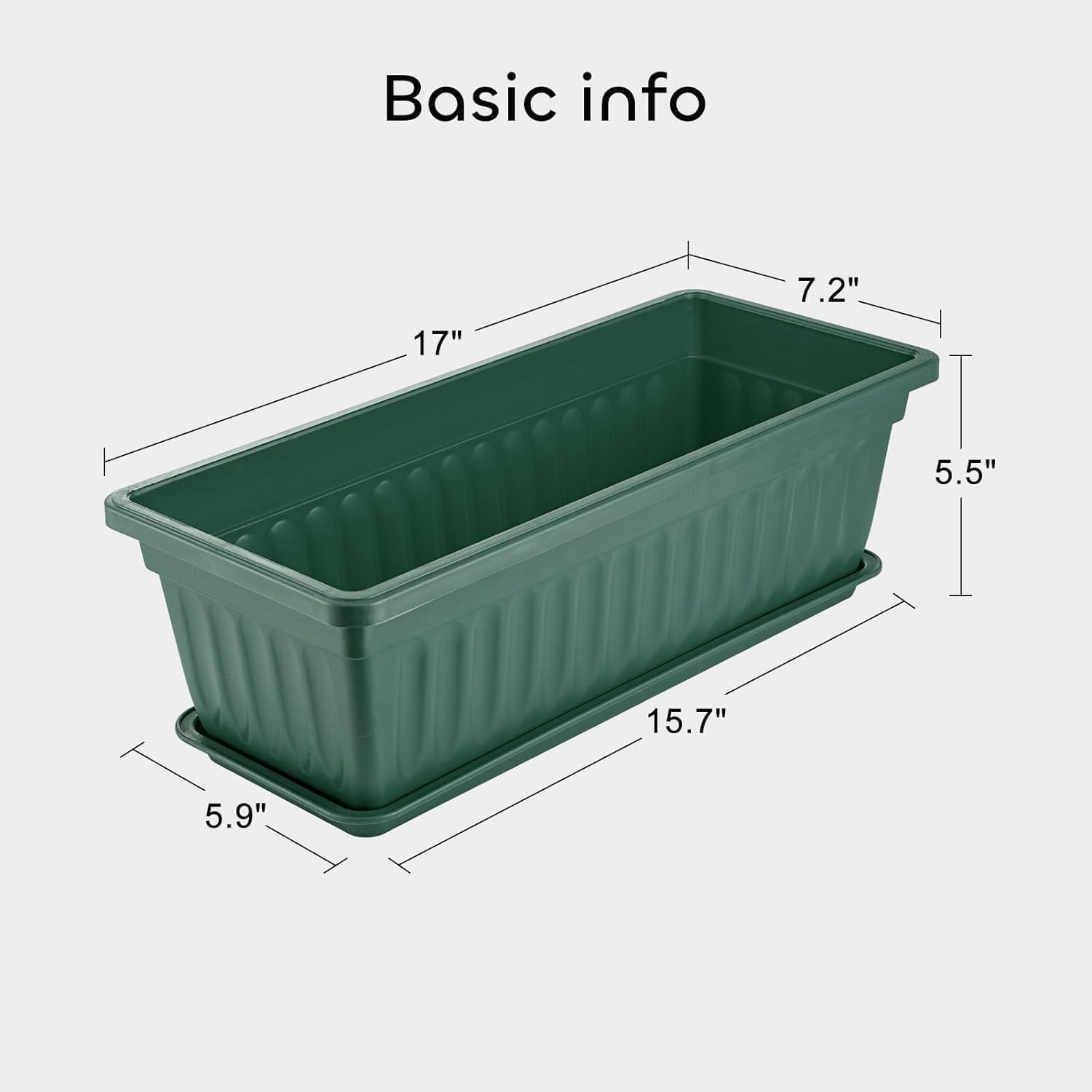 GROWNEER 3 Packs 17 Inches Green Flower Window Box Plastic Vegetable Planters Long Pots with 15 Pcs Plant Labels for Outdoor Indoor Windowsill Patio Garden Home Decor Porch