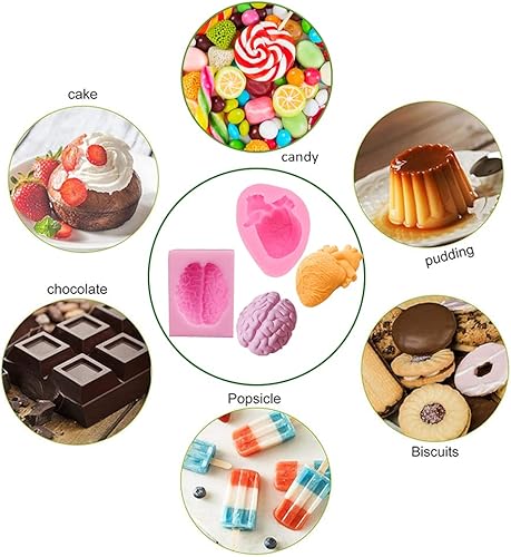 Miniatura 5 de WYD 2 piezas de molde de mousse de helado de corazón humano y cerebro 3D DIY Halloween órgano sorpresa molde de silicona para fondant de dulce de
