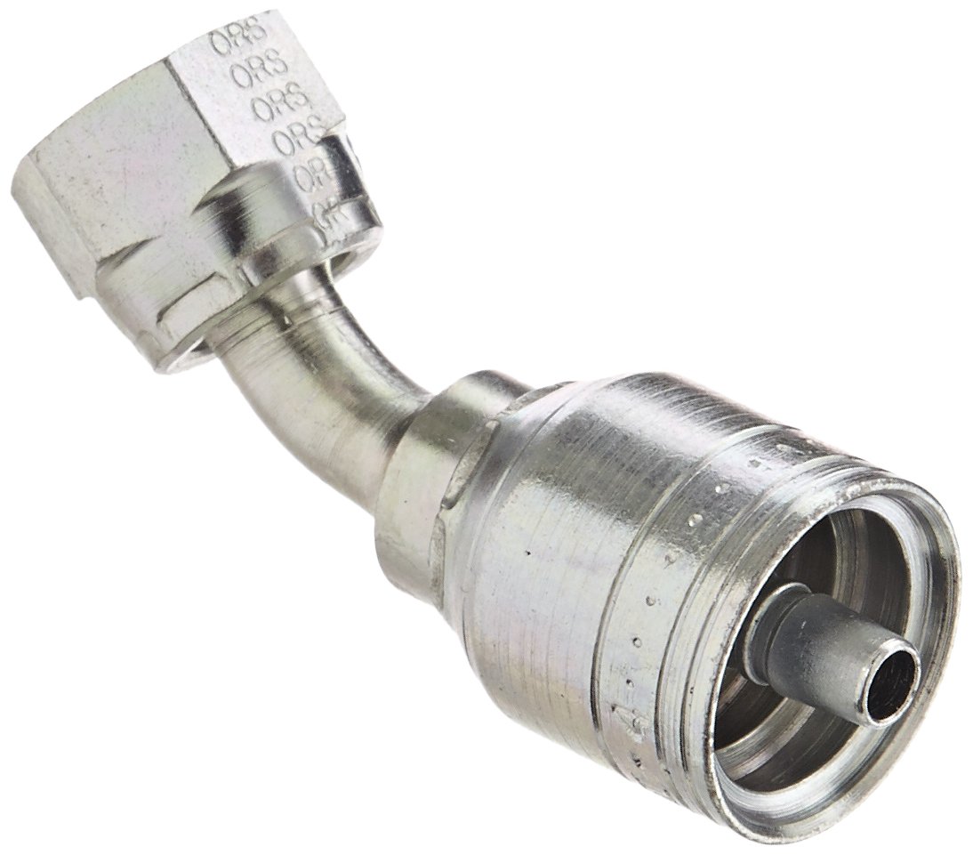 Aeroquip 1AA4FRA4 Carbon Steel Global TTC (Thru the Cover) Crimp Hose Fitting Female ORS Swivel, 45 Degree Elbow, 1/4