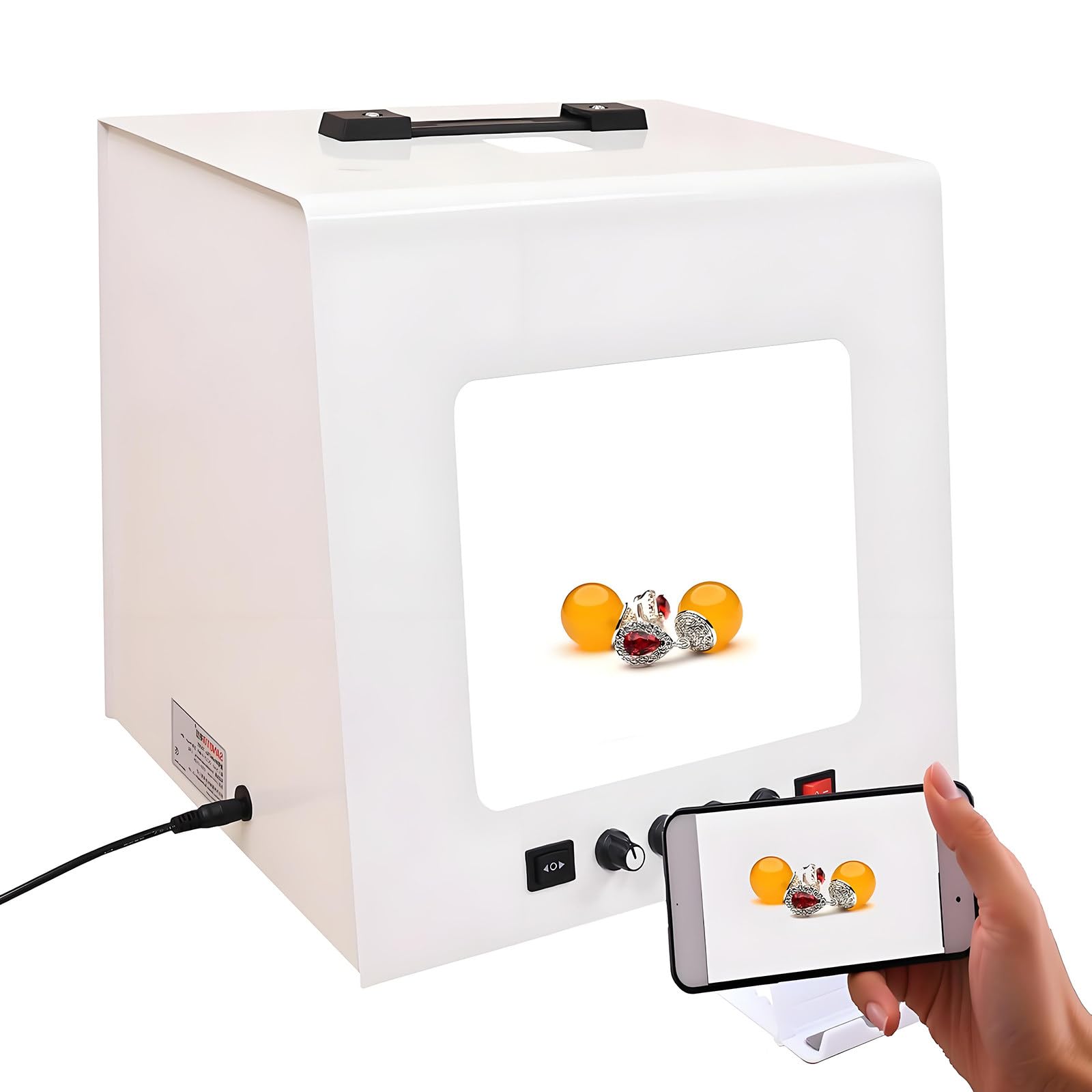 Profesjonalny Zestaw Light Box do Fotografii Biżuterii - - 360° Obrotowy Elektryczny, z 4 Światłami Wypełniającymi | Regulacja Jasności, Mini Studia Fotograficzne Softbox z Akcesoriami TB300