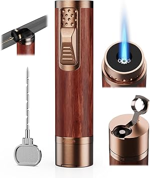 Torch Lighter, All-in-one Torch Lighter with Punch, Holder, Draw Enhancer Tool, Windproof Jet Flame Lighters, Gifts for Men Accessories, Refillable Butane Lighters for Candles, Travel Without Gas