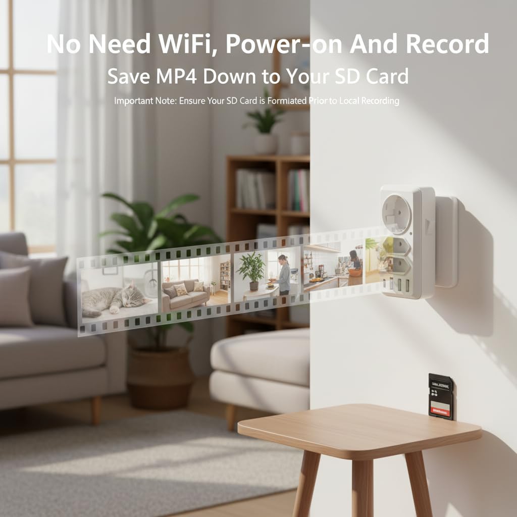 Fotocamera 4K Ultra HD con grandangolo 100°, rilevamento del movimento, connessione WiFi o modalità punto di accesso, archiviazione locale, registrazione in loop, presa europea Plug & Play