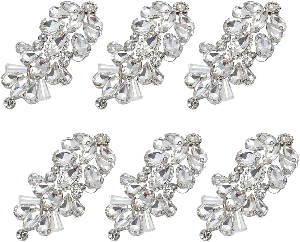 FINGERINSPIRE 6PCS Rhinestones Crystal Appliques Handmade Clear Rhinestones Crystal Patch Glass Rhinestone Decorations Iron on/Sew on Applique Patches for Bridal Sash Wedding Dress Shoe Bag Decoration