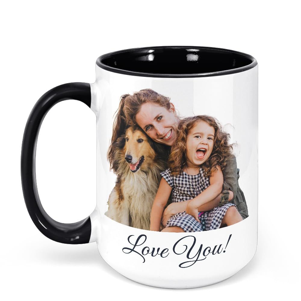 Personalized Coffee Mug, Custom Photo Text 15oz Ceramic Mug, Customized Picture Name Tea Cup, Unique Gift Idea, Taza Cafe Personalizadas Fotos, Cute Custom Gifts Mom Women Men, Father's Day, Black
