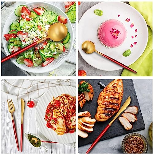 Image of Stainless Steel Red Gold Cutlery Set for 6 Person with Gift Box 24 Pieces Mirror Finish Luxury Premium Flatware Set for Dining Table Hotel Cafe Bar Restaurant House Warming Gifts