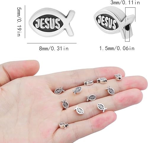 Miniatura 3 de 100 cuentas espaciadoras de peces de Jesús, cuentas religiosas de aleación tibetana, forma de pez cristiano, cuentas sueltas para manualidades,