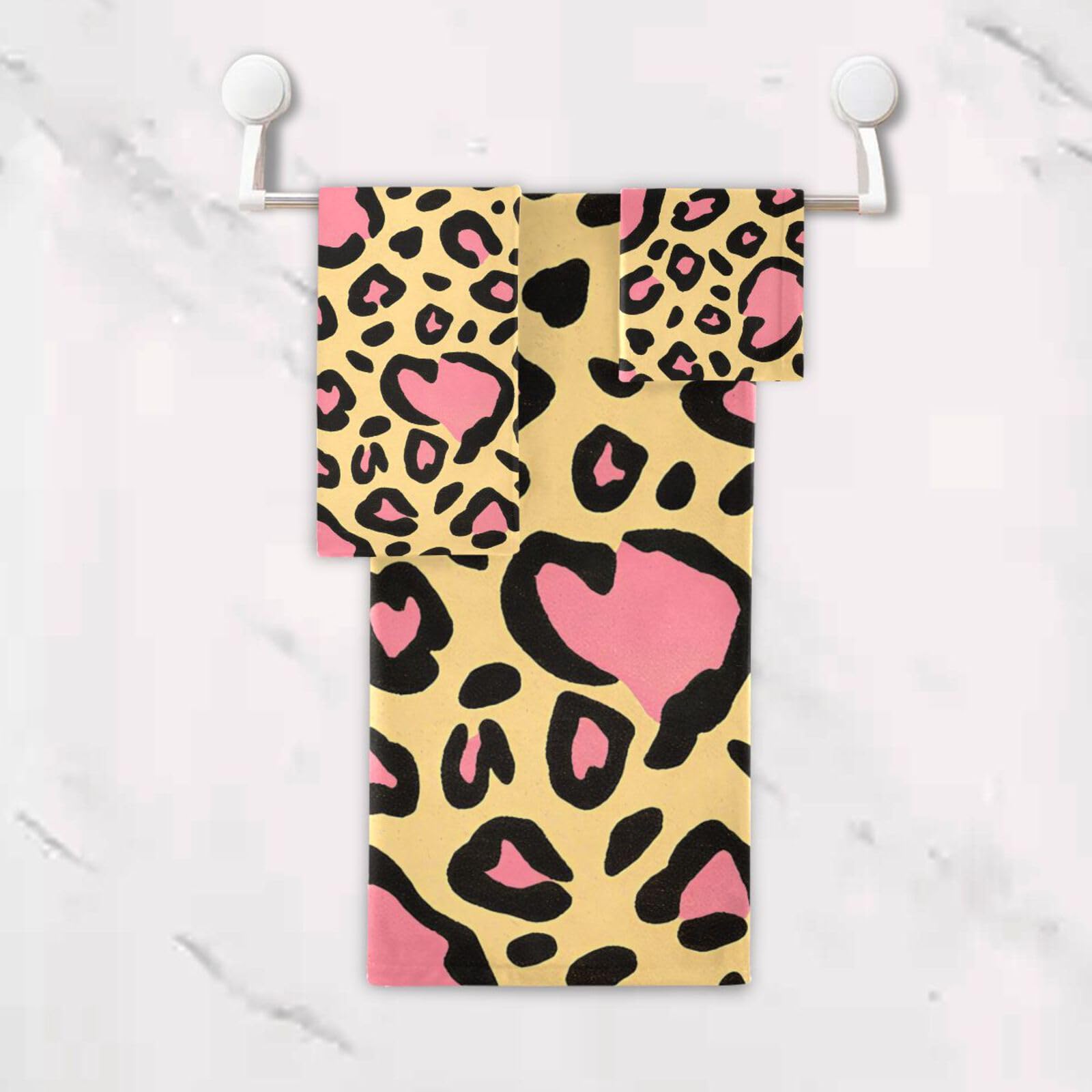 Set di 3 asciugamani per il viso in microfibra con stampa leopardata, 1 asciugamano da bagno, 1 asciugamano per le mani, 1 panno per la spiaggia, capelli, viso, palestra, nuoto, cucina