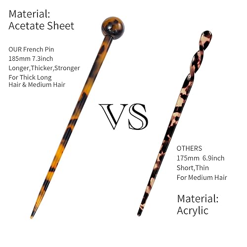 Miniatura 2 de FRDTLUTHW Palos largos de acetato para el pelo de concha de tortuga de 7.3 pulgadas para mujeres, cabello largo y grueso (paquete de 1)
