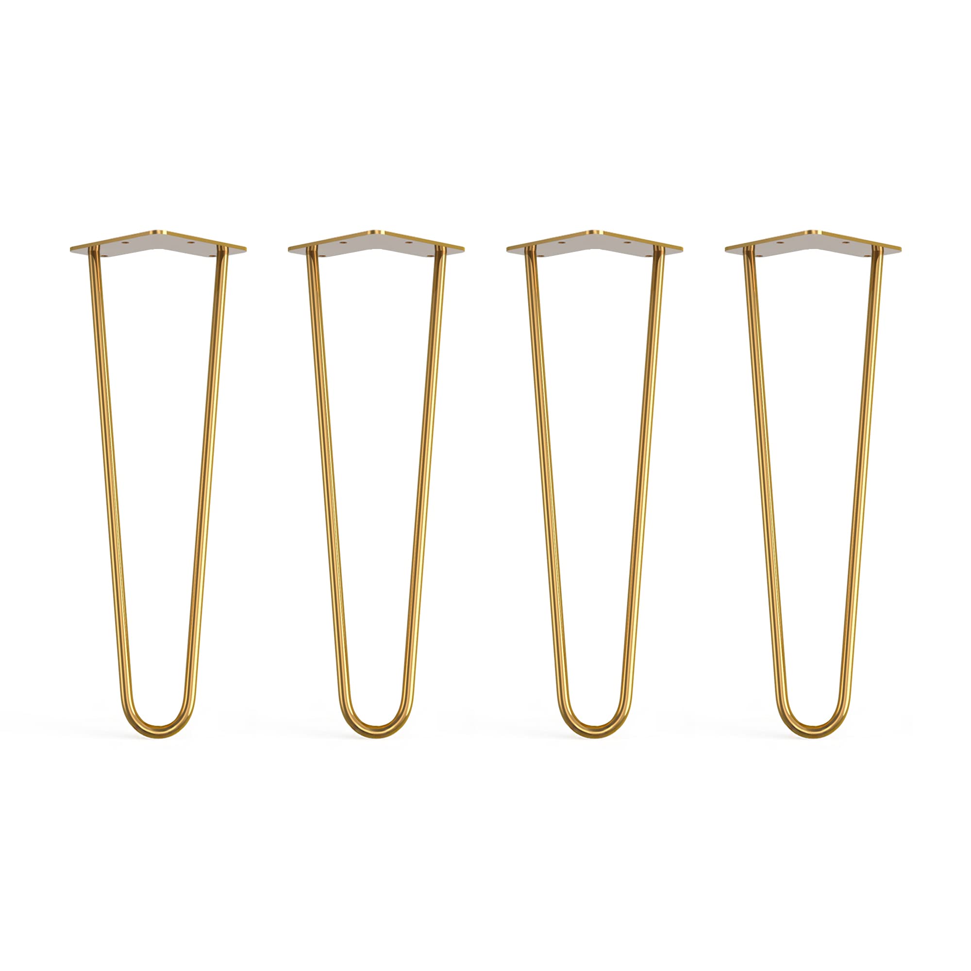 Dt Ironcraft Gold (Brass) 4 X Hairpin Legs With Floor Protector Feet & Screws - 40Cm 2 Rod / 10Mm, Gold Brass