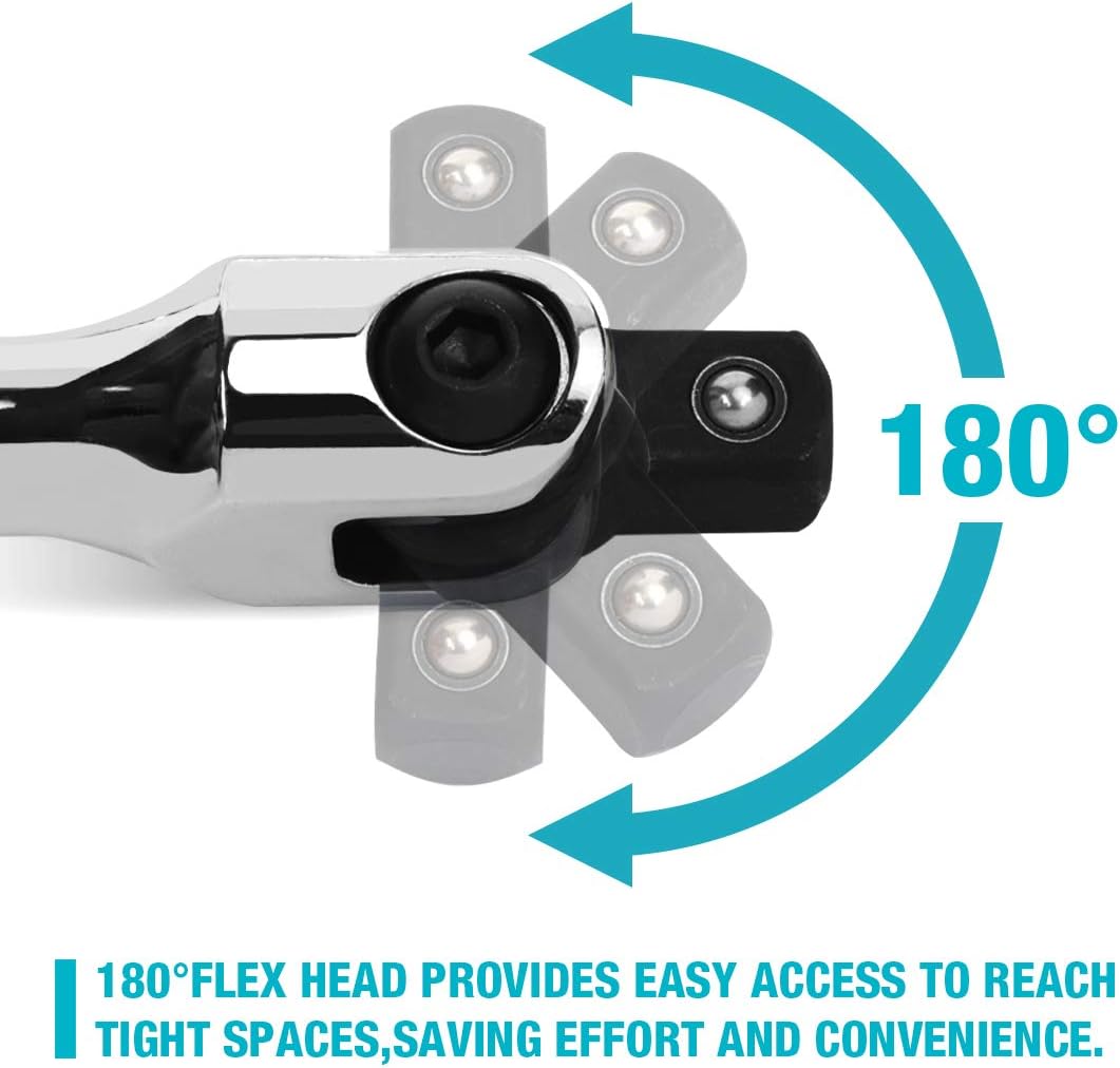 DURATECH 3-Piece Breaker Bar Set with Flexible Tool Tray, 1/4'', 3/8'' & 1/2'' Drive Breaker Bars Heavy Duty, 6", 10", 15" Length, with 180° Rotatable Head, Spring-loaded Detent Ball, Premium Chrome