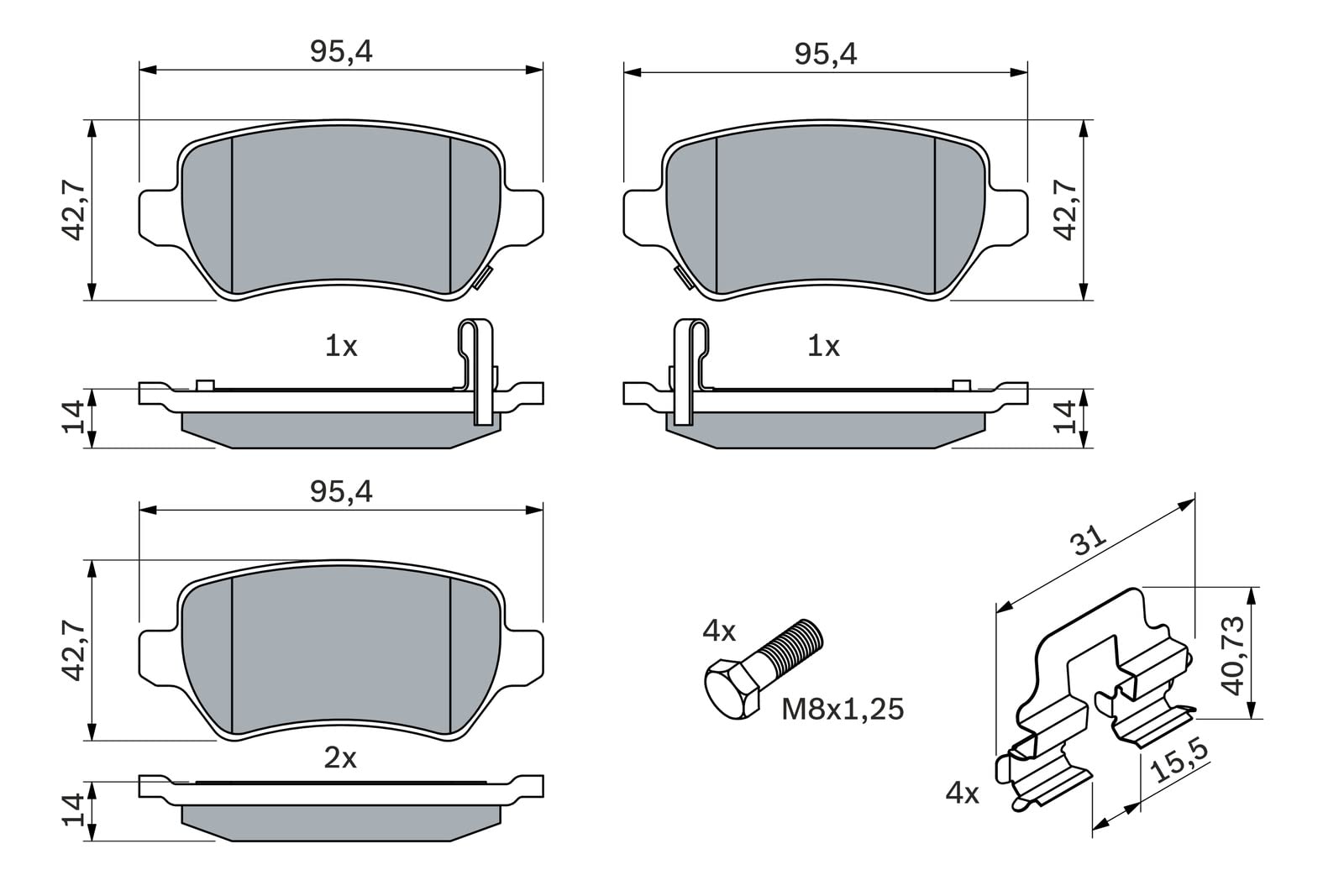 BOSCH Bremsbelagsatz hinten 0986494654