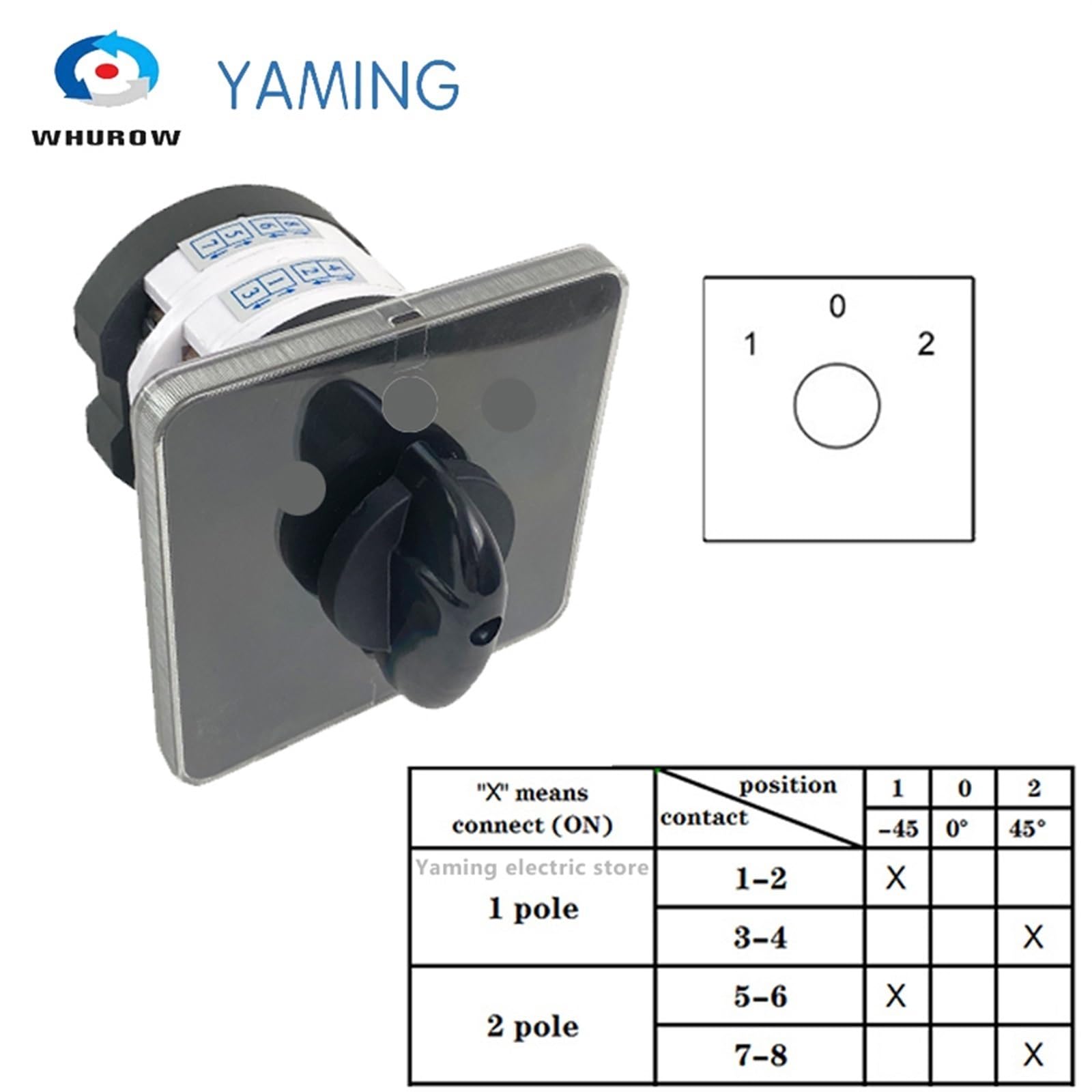 Interruptor de Leva rotatorio 8 terminales y 2 Polos 50 A, Interruptor selección Transferencia Universal, posición Opcional YMZ12-50/2(1-0-2)