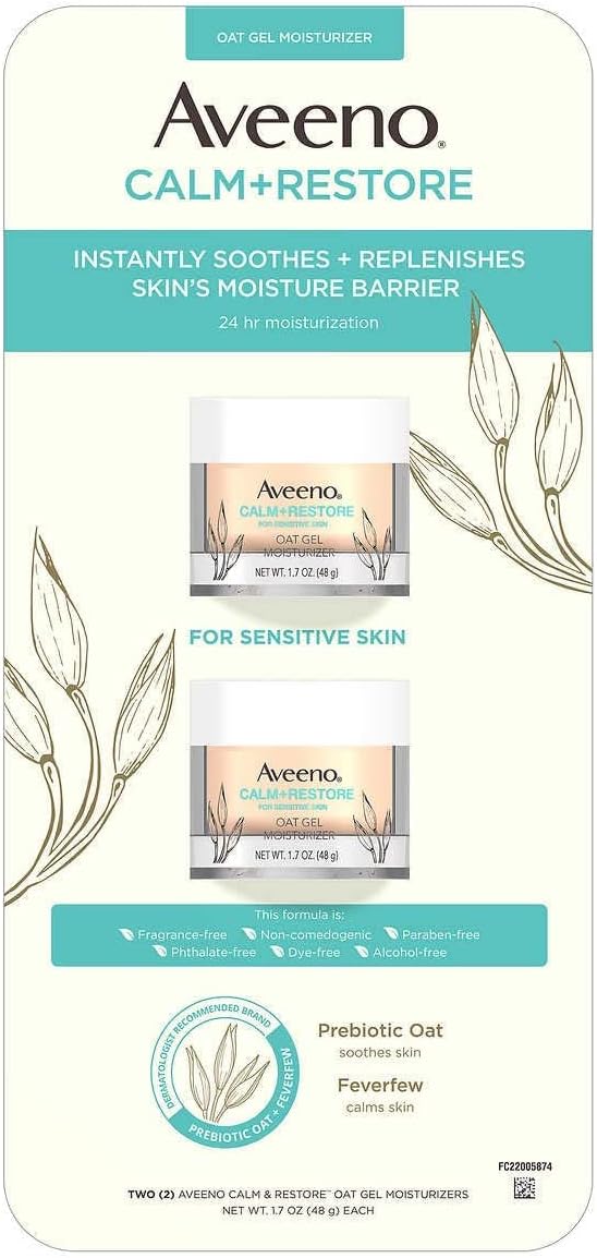 Calm+Restore Oat Gel Face Moisturizer, Sensitive Skin, 1.7 oz - Hypoallergenic, Fragrance & Paraben-Free (Pack of 2)
