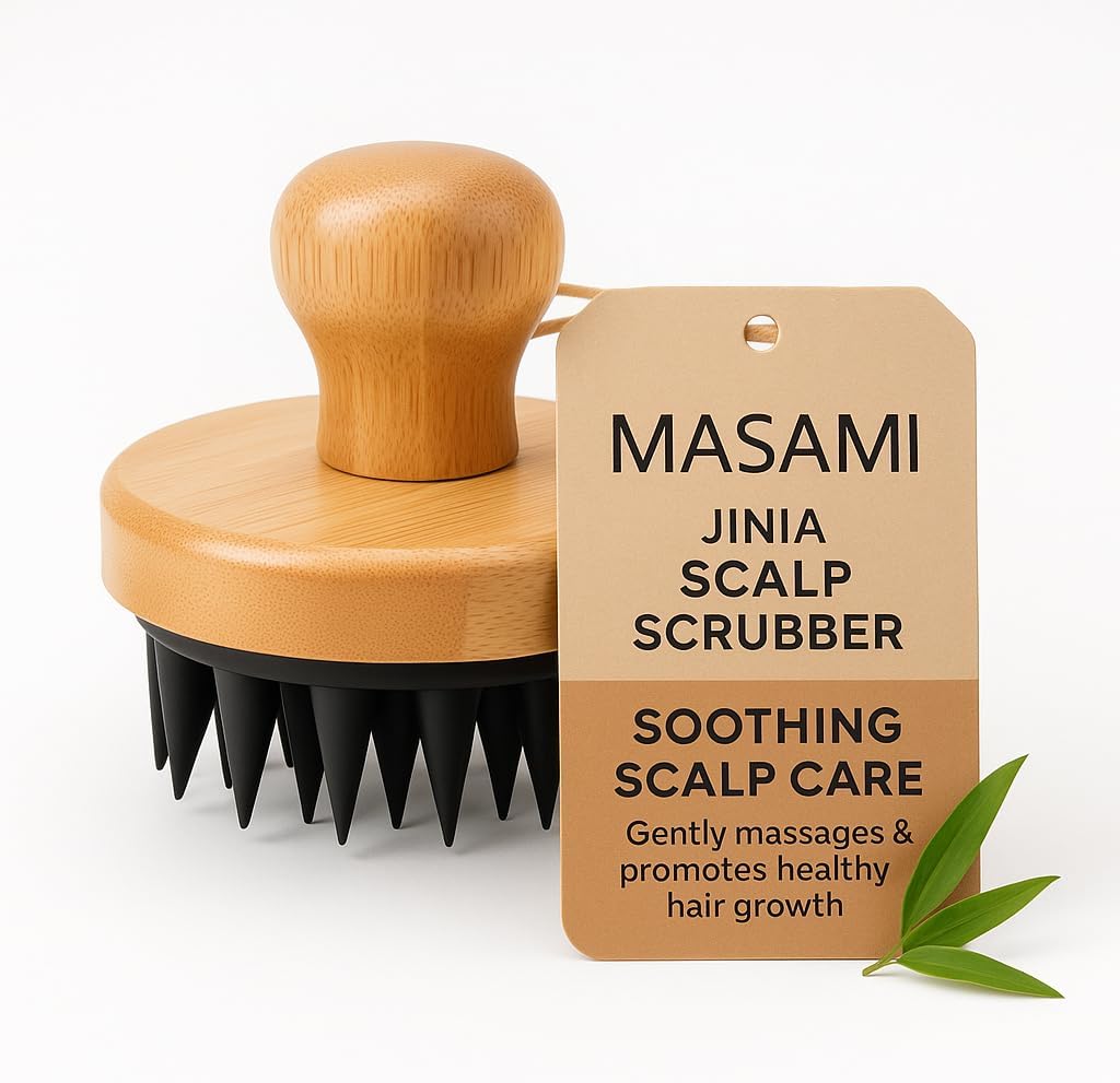 MASAMI Jinia Scalp Scrubber, Bamboo Shampoo Exfoliating Brush
