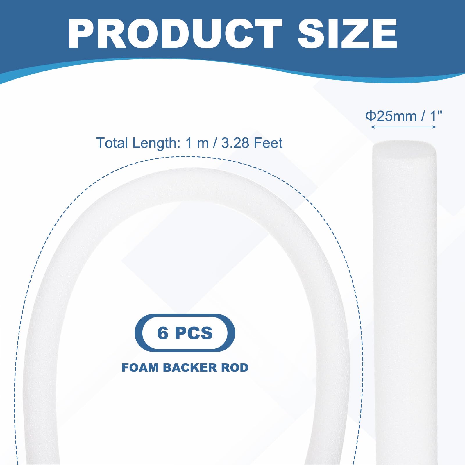 PATIKIL Backer Rod 1 in x 3.3 Ft, 6 Pcs Foam Rod Caulk Saver Expansion Joint Filler Rope Weather Strip Foam Noodle for Gaps Concrete Crack Filling DIY Craft (25mm Dia), White