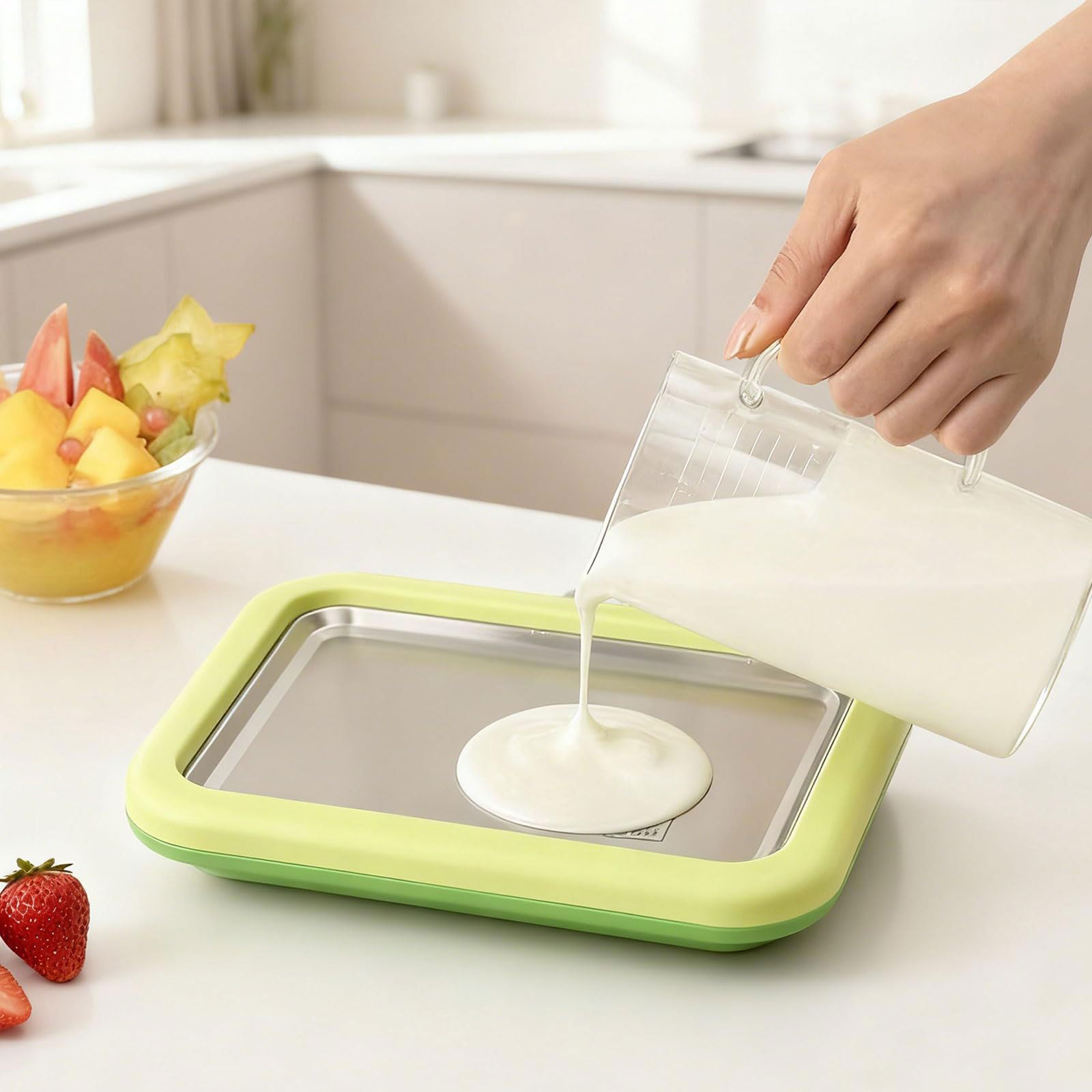 Genérico Heladeras Hacer Helado con 2 Espátulas, Maquina de Helados, Ice Cream Maker para Sorbete Yogurt congelado Gelato,Blanca,8.85''x6.88''