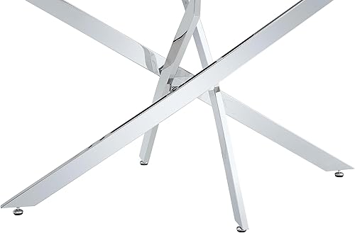 Miniatura 5 de Large Rectangular Glass Dining Table with 0.4" Tempered Glass Tabletop and Silver Metal Legs, for 4 6 People,for Kitchen Dining Living Meeting