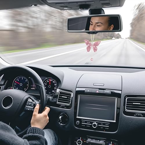 Miniatura 5 de zipelo Accesorios de automóvil con diamantes de mariposa brillante, dijes de cristal para espejo retrovisor de automóvil para mujeres, decoración de